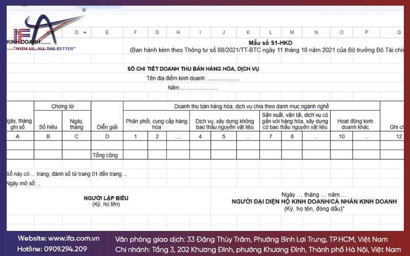 Sổ chi tiết doanh thu bán hàng hóa, dịch vụ